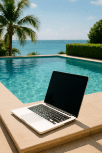 pool and laptop